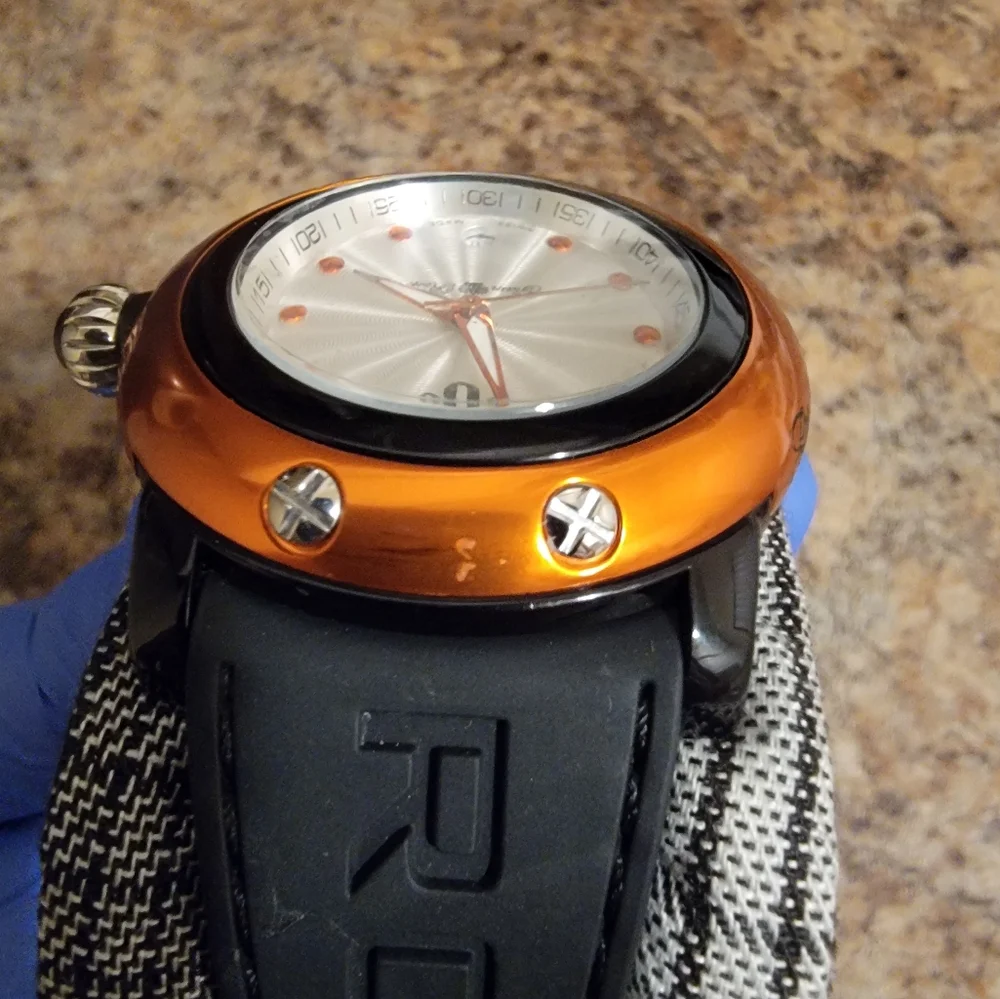 Glam Rock Miami Orange Bezel Swiss‎ Made Black Silicone Strap Watch 46mm
